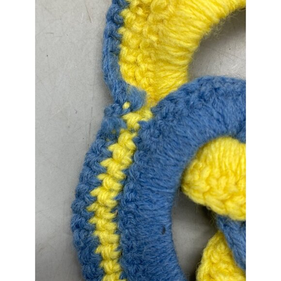 vintage crocheted amish style knot pot holder trivet blue yellow 8" READ - Picture 8 of 10